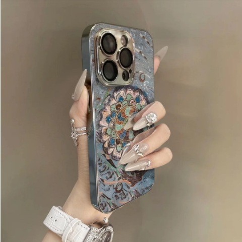 Dunhuang Lotus เหมาะสําหรับ Apple 16promax เคสโทรศัพท์หญิงแฟชั่นอารมณ์ที่สวยงาม iPhone15 ชุบ
