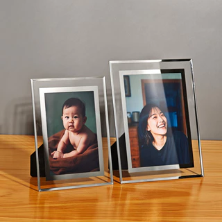 กรอบรูป กรอบรูปกระจกคริสตัล กรอบรูปกระจก วางได้แนวตั้ง แนวนอน ขนาด 5" 6" 7" 8" A4 A5 สีเงิน สีทอง