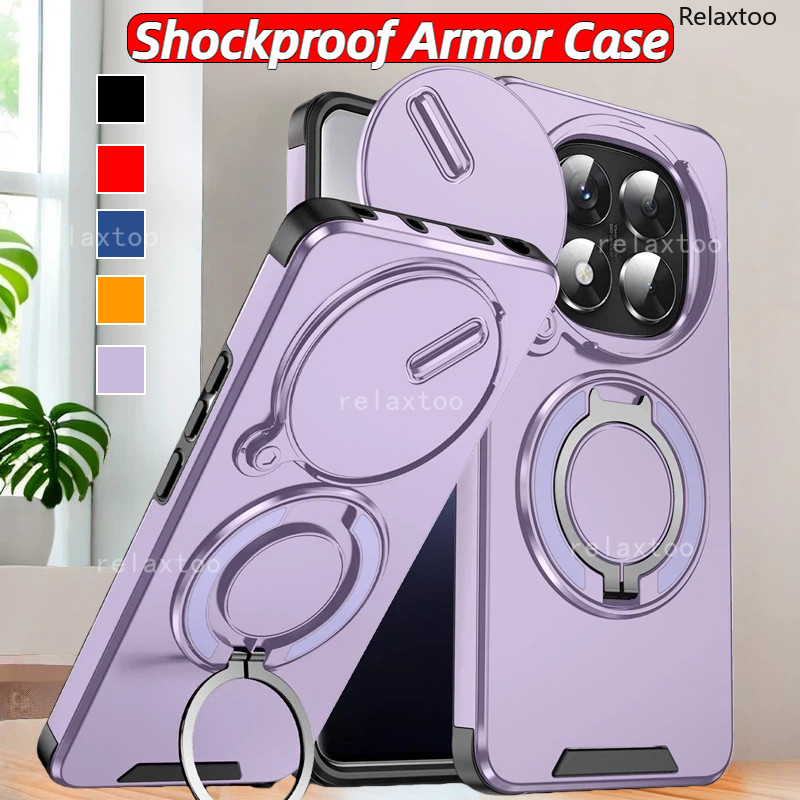 Casing For Xiaomi Redmi Note15 Note 15 Pro Plus + Pro+ 15Pro+ Note15Pro+ 4G 5G Shockproof Phone Case Metal Armor Ring Bracket Stent Back Push Camera Lens Privacy Protect Holder Back Casing Cover