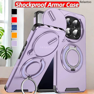 Casing For Xiaomi Redmi Note15 Note 15 Pro Plus + Pro+ 15Pro+ Note15Pro+ 4G 5G Shockproof Phone Case Metal Armor Ring Bracket Stent Back Push Camera Lens Privacy Protect Holder Back Casing Cover