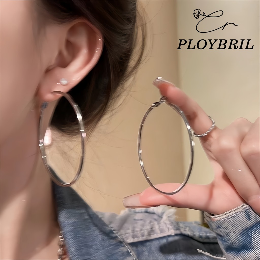 PLOYBRIL ต่างหูวงกลมขนาดใหญ่สำหรับเด็กผู้หญิง สไตล์เกาหลี อเนกประสงค์ใหม่ E039