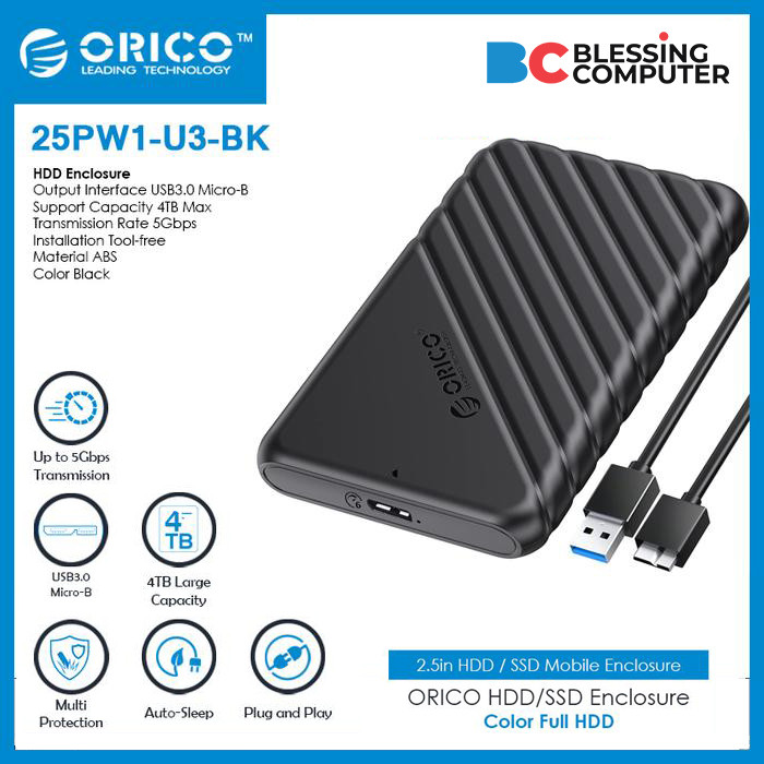 HDD Case 2.5 ORICO 25PW1-U3-BK-EP-QD USB3.0 ถึง Micro-B (5Gbps) สีดํา