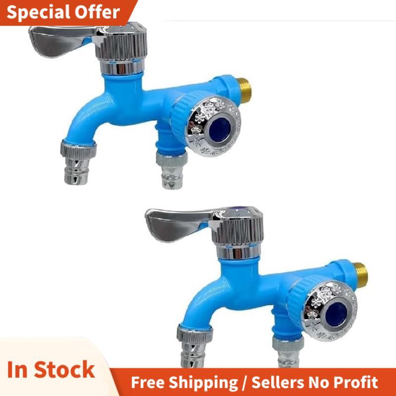 2PCS 2 Way Faucet Faucet Splitter Garden Hose Splitter Water Spirgot Splitter, Outdoor Double Taps W