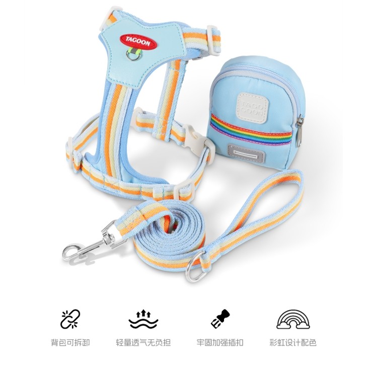 Pet Leash Harness สําหรับสุนัข Self-Backpack Walking Traction Rope สําหรับสุนัขขนาดเล็กและขนาดกลาง Breathable ตาข่ายหน้าอกกลางแจ้งน้ําหนักเบา Travel