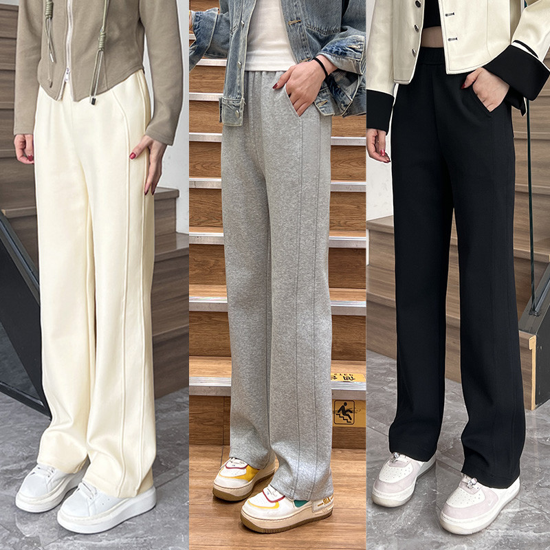 เกาหลีเกาหลี2026พื้นที่ผ้าฝ้ายรุ่นแคบกางเกงตรง2025ฤดูใบไม้ผลิฤดูใบไม้ร่วงฤดูหนาวสไตล์ใหม่เอวสูงหลวมS