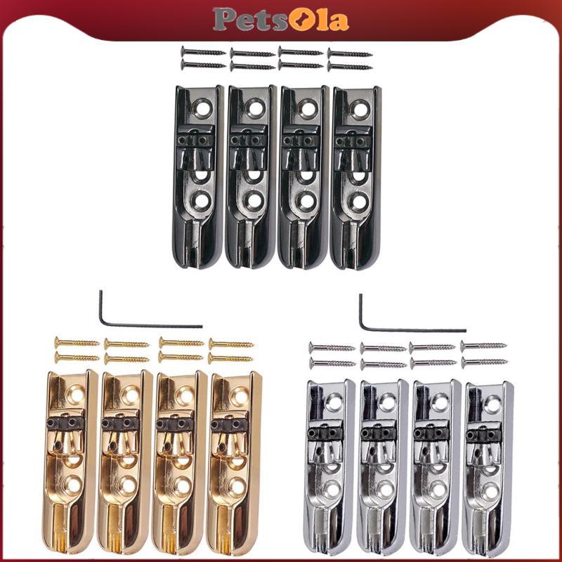 [PETSOLA] 4PCS Bass Bridge สําหรับกีตาร์เบสไฟฟ้า 4 สายพร้อมสกรู 8 เม็ดทนทาน