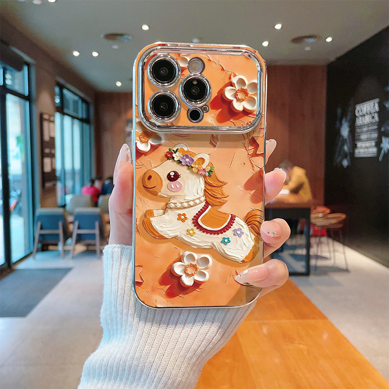 PremiumShell เคสโทรศัพท์ลายม้าสีน้ำมัน ใช้ได้กับ iPhone 11/13/14/15 Pro/16/17 Pro/16 Pro Max (ZY6DSC136-139)