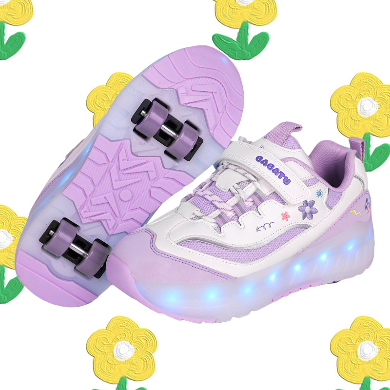 30-34 รองเท้าล้อถอดได้ Roller Shoes โรลเลอร์สเก็ตสำหรับเด็ก Double-W Heels LED ระบายอากาศได้สะดวกสบาย 【จัดส่งจากประเทศไทย】