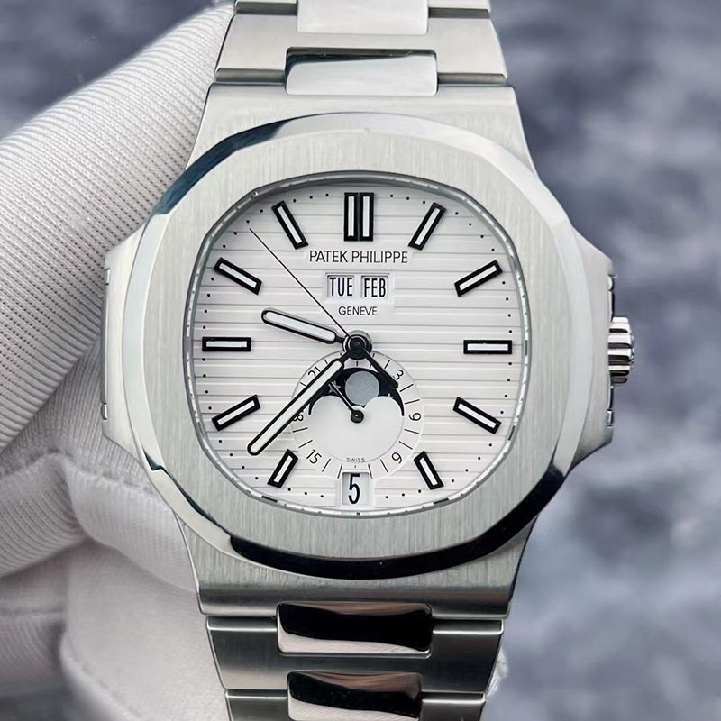 Patek Philippe pp Sports นาฬิกาผู้ชายหรูหรา 5726/1A Parrot Snail Steel King Snow Mountain White Mech