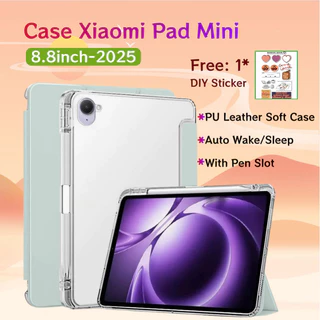 เหมาะสําหรับ Xiaomi Pad Mini 8.8 นิ้ว 2025 ปลอกที่ใส่ดินสอหนัง PU นุ่มกลับโปร่งใสแท็บเล็ตสําหรับ Xiaomi Pad mini 8.8 "กรณี