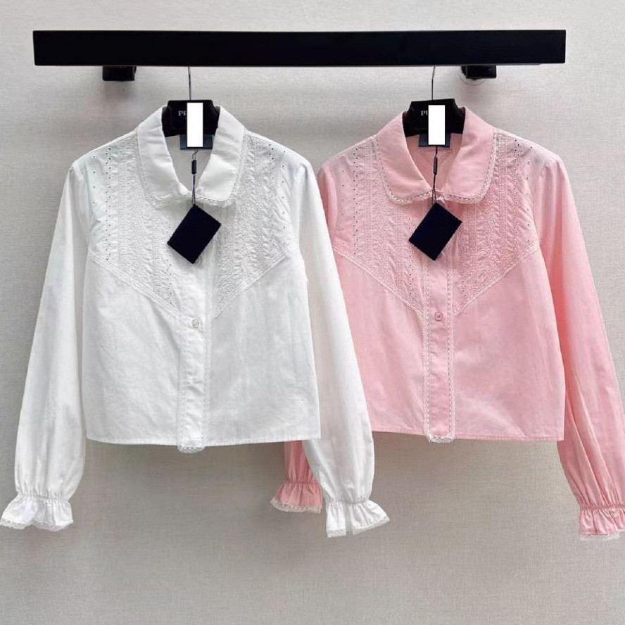 L7R1 PD Pujia 25Autumn and Winter Women's Clothing Southern French Style Lace Trim Long Sleeve Shirt