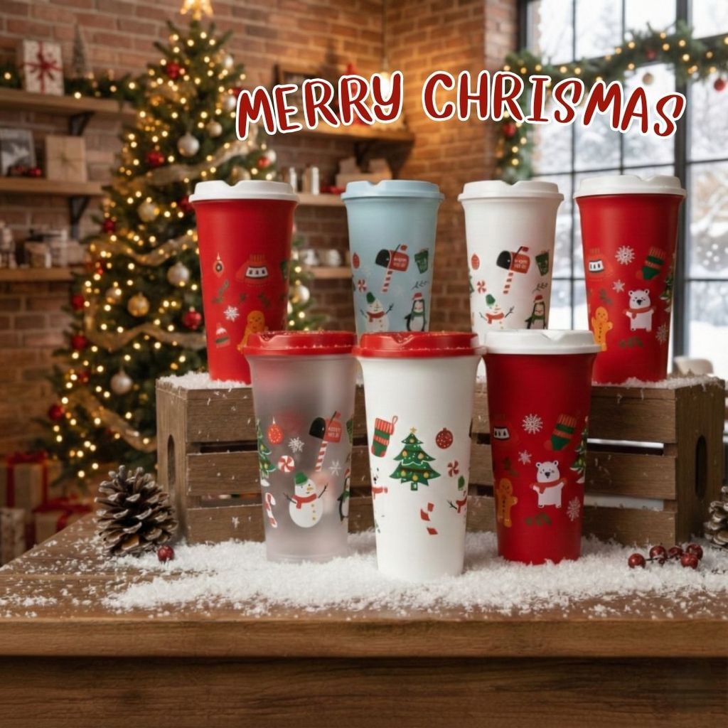 แก้ว 18oz ลายคริสมาสต์ 🎄 เทศกาลปีใหม่ สีสดใส ลายน่ารัก มีให้เลือก 5สี ☃️❄️ by innotrend