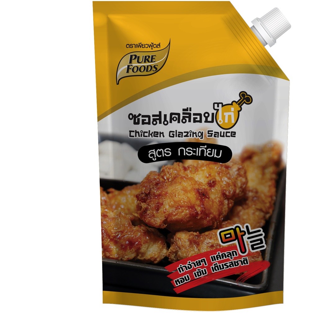 ซอสเคลือบไก่สูตรกระเทียม  1000g ซอสไก่บอนชอน ไก่ทอดซอสเกาหลี ตรา เพียวฟู้ดส์ ซอดราดไก่ทอด ไม่เผ็ด