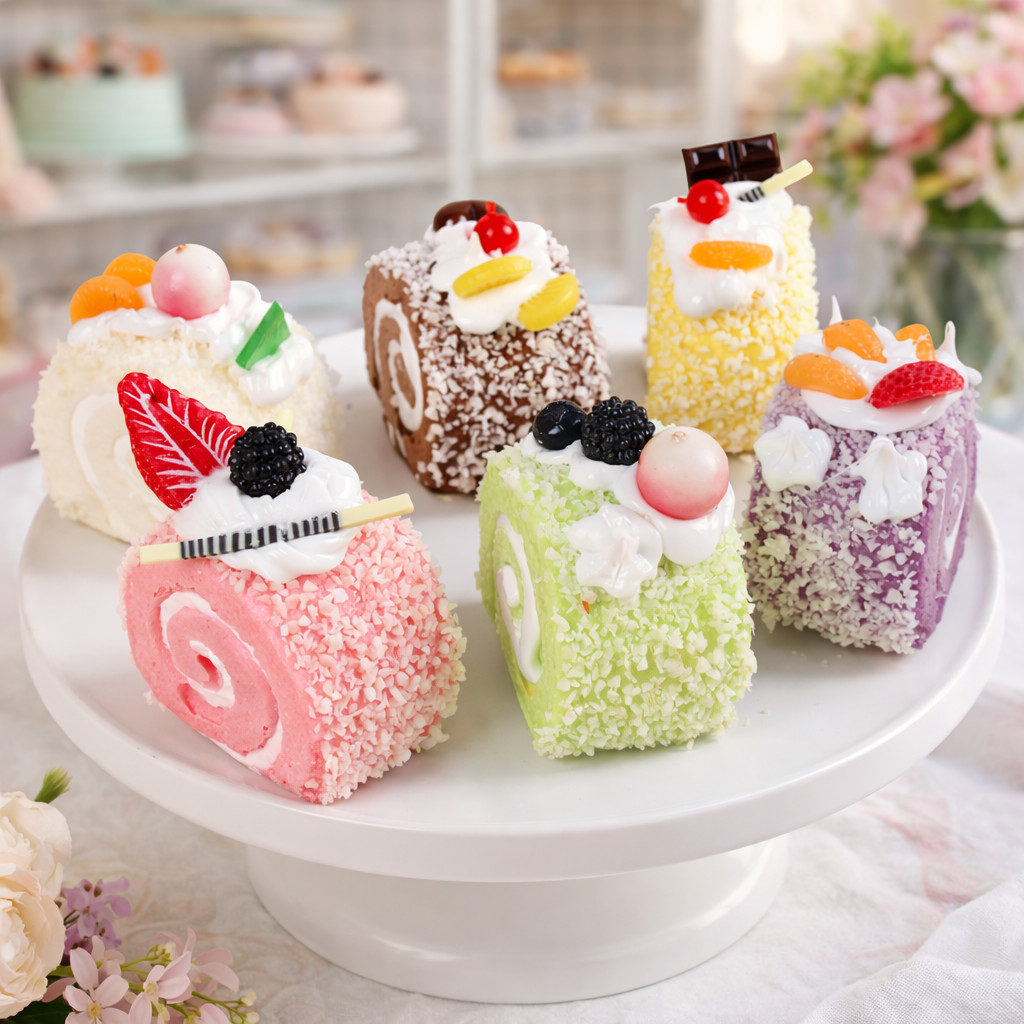 เค้กโรลปลอม Swiss Roll PU สมจริง เหมือนขนมจริงทุกองศา พร็อพถ่ายรูป คาเฟ่ เบเกอรี่ งานจัดฉาก วางแล้วดูแพงทันที