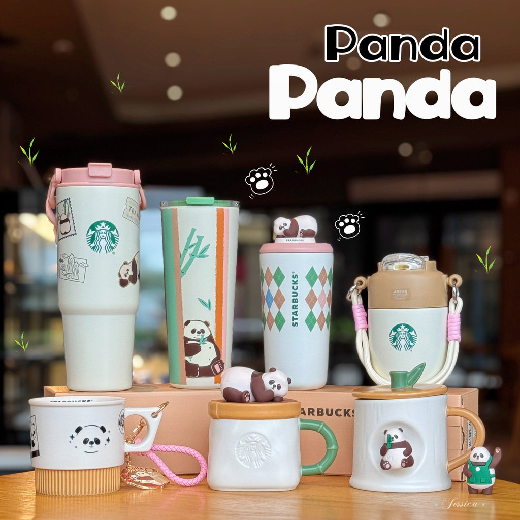 Starbucks Ready Stock สินค้าใหม่สไตล์อังกฤษ Houndstooth Series Travel Panda Qizai Mug แก้วเก็บความร้