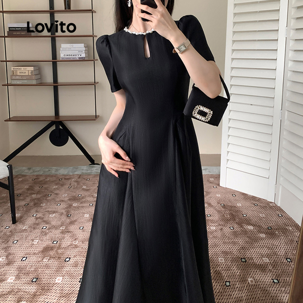 Lovito ชุดเดรสไข่มุกสีพื้นหรูหราสําหรับผู้หญิง L132ED117 - รูปที่ 2