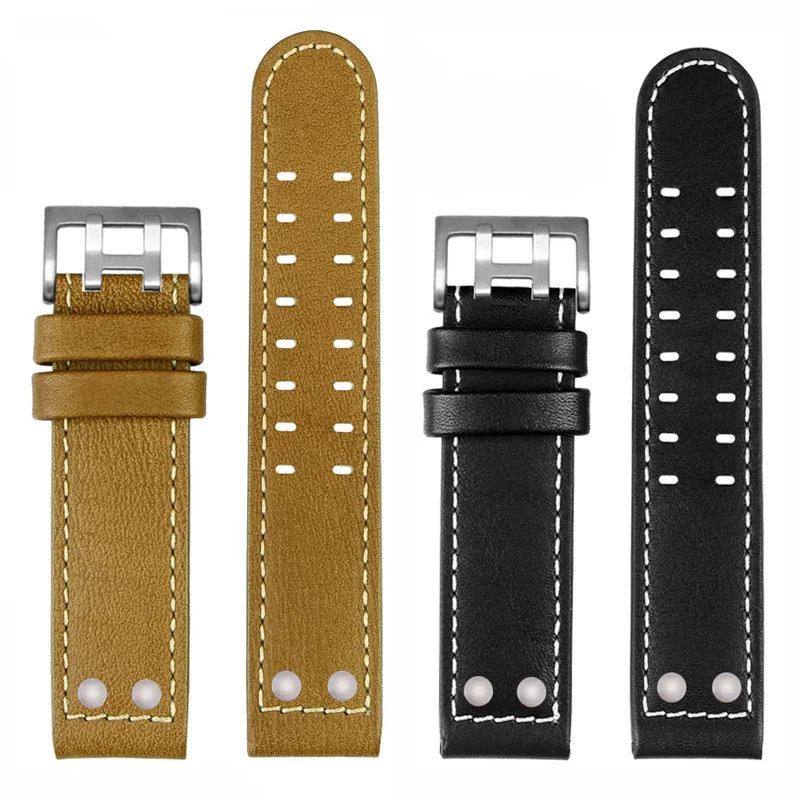 สายนาฬิกาหนังแท้ 20 มม. 22 มม. สําหรับ Hamilton Khaki Aviation H77616533 ชม.70615733 Strap Field Mil