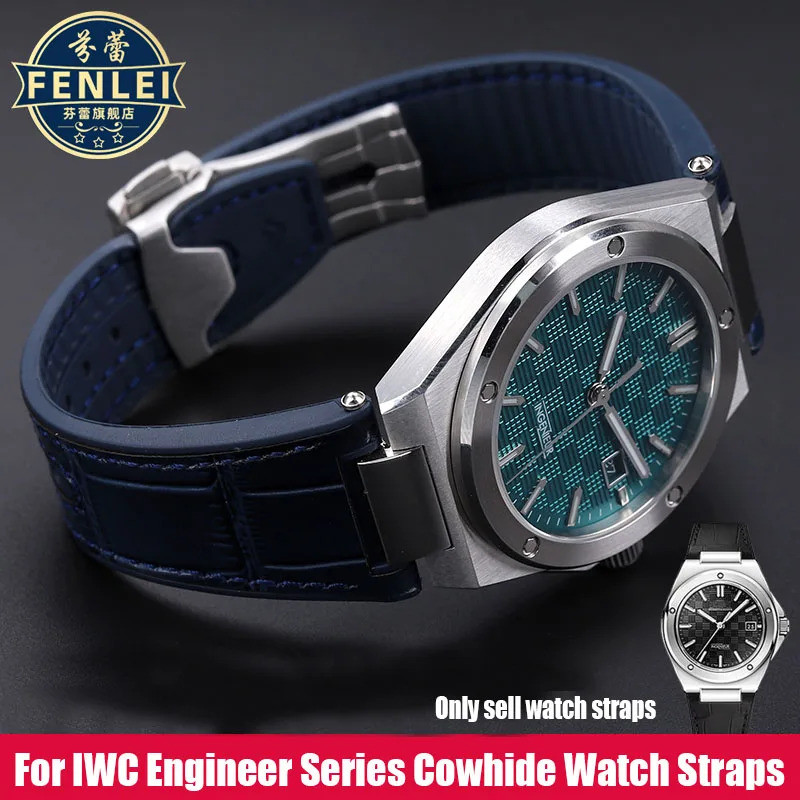 สําหรับ IWC Engineer สายนาฬิกาหนังแท้ IW328901 ไอว328902 ไอว328903 ผู้ชาย หนังวัว สายนาฬิกาด้านล่างย