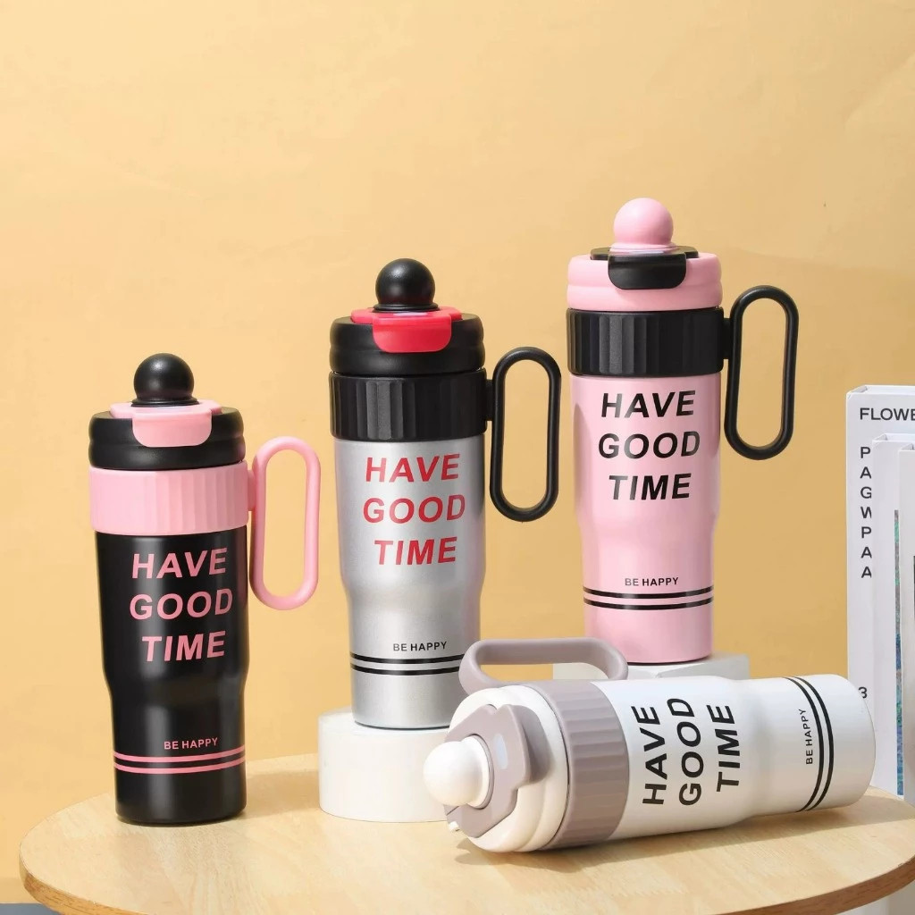 TERMOS WHOLESALEINDO1688 สแตนเลสสตีลแก้ว SUS 316 พร้อมที่จับ Tumbler คําคมมี Good Time Tumbler น่ารั