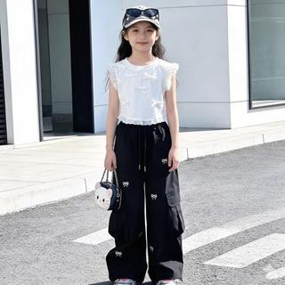 [Y D]🔥พร้อมส่ง🔥เสื้อยืดเด็กผู้หญิงน่ารัก แฟชั่นใหม่ เสื้อขาวแต่งโบว์ #396-1