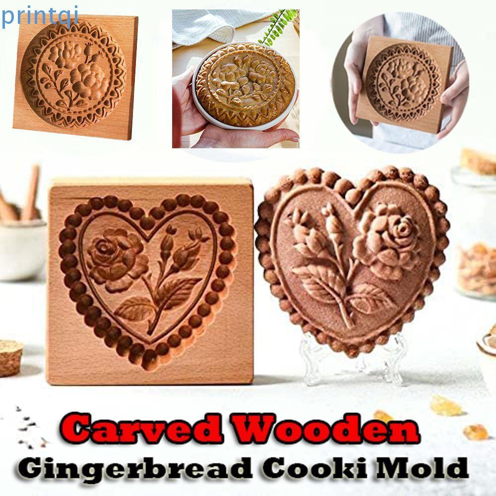 PRINTQI Shortbread Mold Love Heart Biscuit F Ondant Birthday Party สําหรับ Halloween Wooden Gingerbr