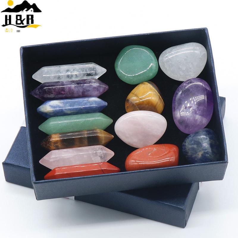 H&B 14pcs Seven Chakra Energy Healing Stone คริสตัลธรรมชาติอัญมณีเครื่องประดับของขวัญ {th}