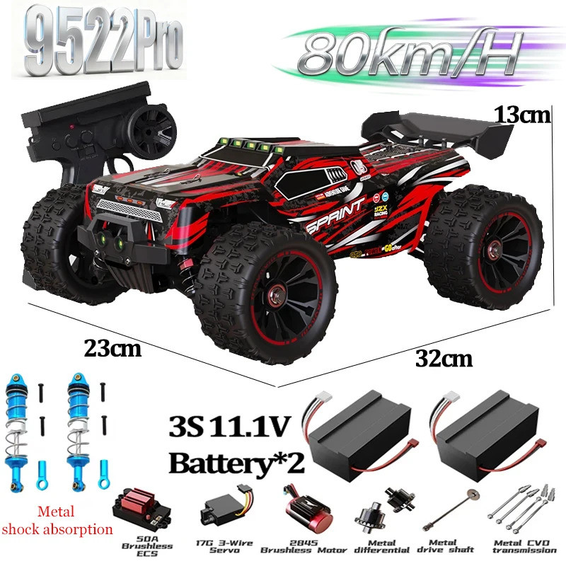 9522PRO 9522 80 กม./ชม.RC รถไร้แปรง 4 ล้อไดรฟ์ Off-road Drift 1:16 Professional Racing รถโลหะโช๊คอัพ
