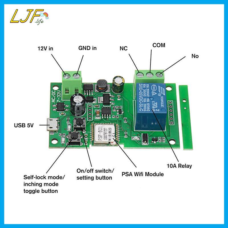 LJF 12V WIFI ที่เปิดประตูสําหรับ Alexa Home iOS หรือ Android APP EWeLink ควบคุม