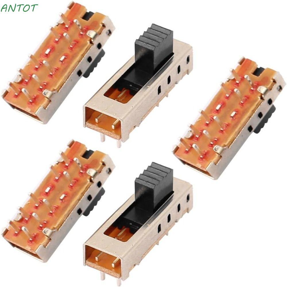 ANTOT 5pcs Toggle Switch, SS-24E01 10P 2P4T Micro Slide Switch, Miniature 5 มม.สลับแนวตั้ง 4 ตําแหน่