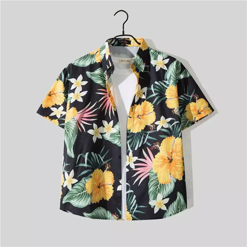 เสื้อเชิ้ตฮาวายลายดอก D-017 แขนสั้นคอปก thumbnail 3