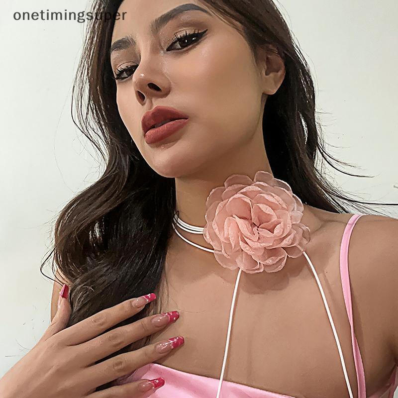 สร้อยคอม่านลวดลายดอกไม้ลูกไม้ Onetimingsuper - สร้อยคอแบบชอกเกอร์ยาวหรูหรา OTP