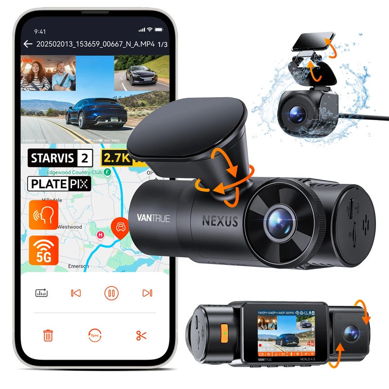 Vantrue N4S DashCam 3 ช่อง WiFi STARVIS 2 2.7K+1440P+1440 กล้องหลังกันน้ํา HDR IR Night Vision GPS 2