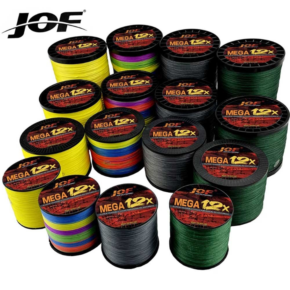JOF สายน้ำหนัก PE 12-strand สำหรับตกปลาทะเลและบึง ความยาวตั้งแต่ 25Lbs ถึง 120Lbs