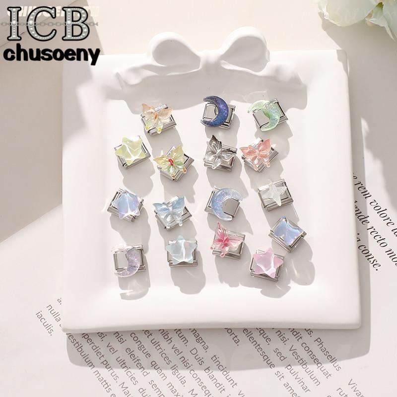 3D Moon ผีเสื้อเงา Star Italian Charm สร้อยข้อมือ Fit 9 มม.สร้อยข้อมือสแตนเลส DIY เครื่องประดับทําอุปกรณ์เสริม Retro บุคลิกภาพโมดูลสร้อยข้อมือเครื่องประดับ
