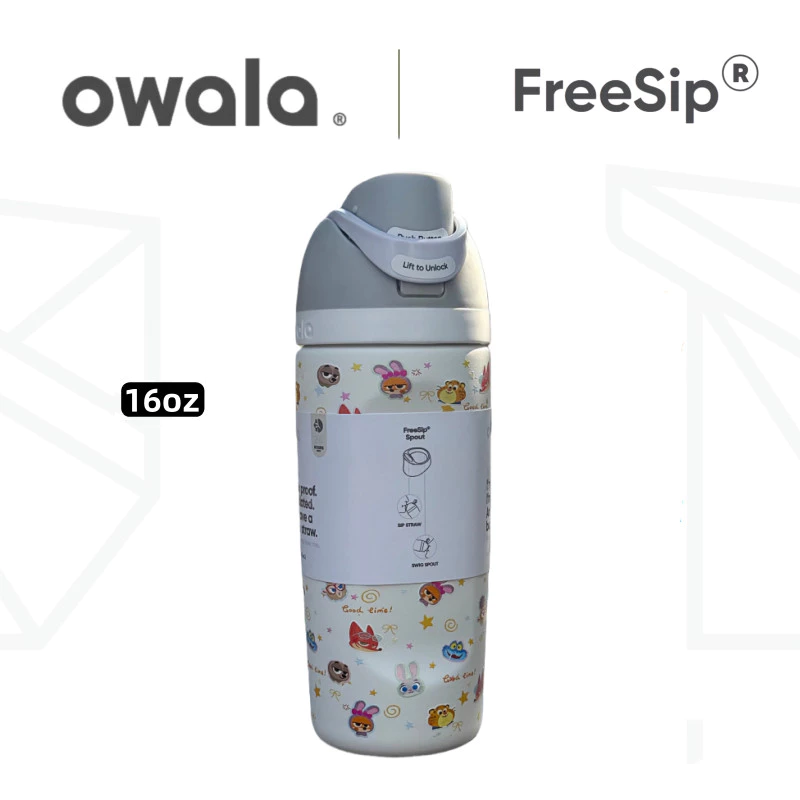 Owala Freesip ขวดน้ําฉนวนสําหรับเด็ก 16 ออนซ์ – ถ้วยฟางป้องกันการรั่วไหลสแตนเลสพร้อมที่จับ – BPA-Free สําหรับโรงเรียนกีฬาและการเดินทาง