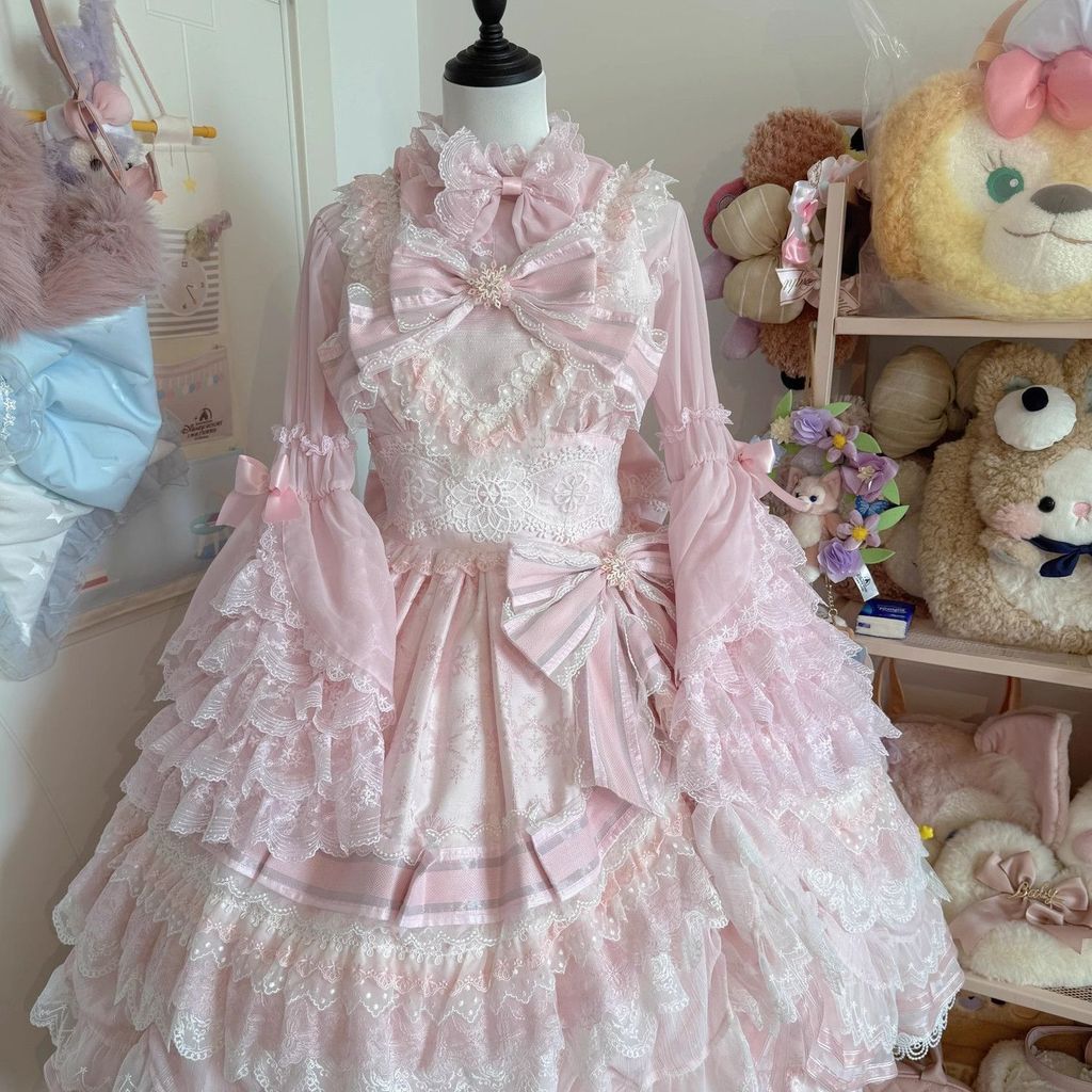 Lolita Ji Sleeve เสื้อชีฟอง Lolita Dress Inner White Shirt เสื้อเชิ้ตสี Generating เสื้อสีชมพู yy22.
