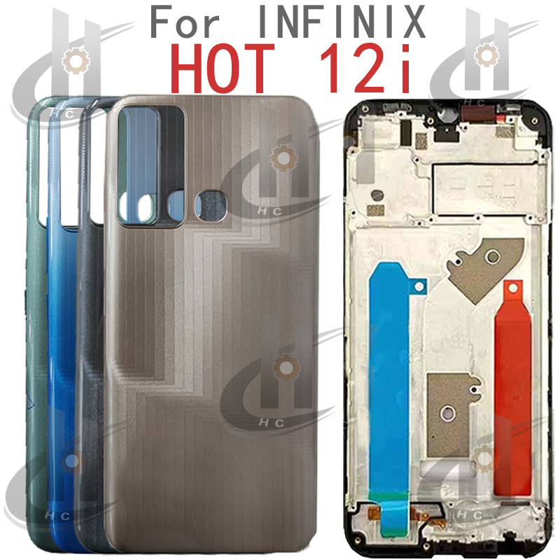 สําหรับ Infinix Hot 12i X665 X665B X665C แบตเตอรี่ฝาหลังกรอบกลาง + ปุ่ม + กรอบด้านหน้า LCD + เลนส์กล