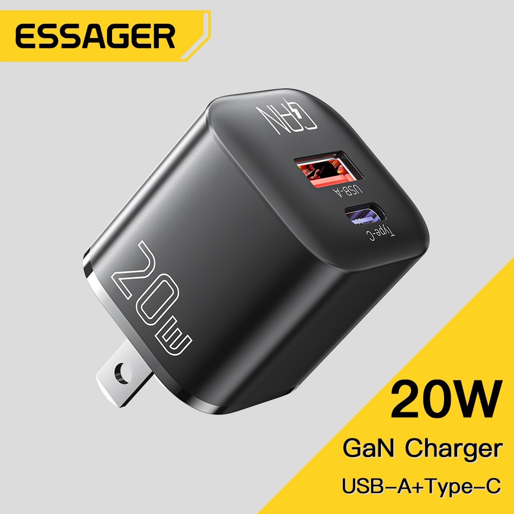 Essager 20W GaN USB Type C Charger PD Fast ชาร์จโทรศัพท์ QC2.0, QC3.0, AFC, FCP, SCP, iP 2.4A, PD2.0, และ PD3.0 Quick Chargers สําหรับ iP 14 13 MiNi – โปรปัง