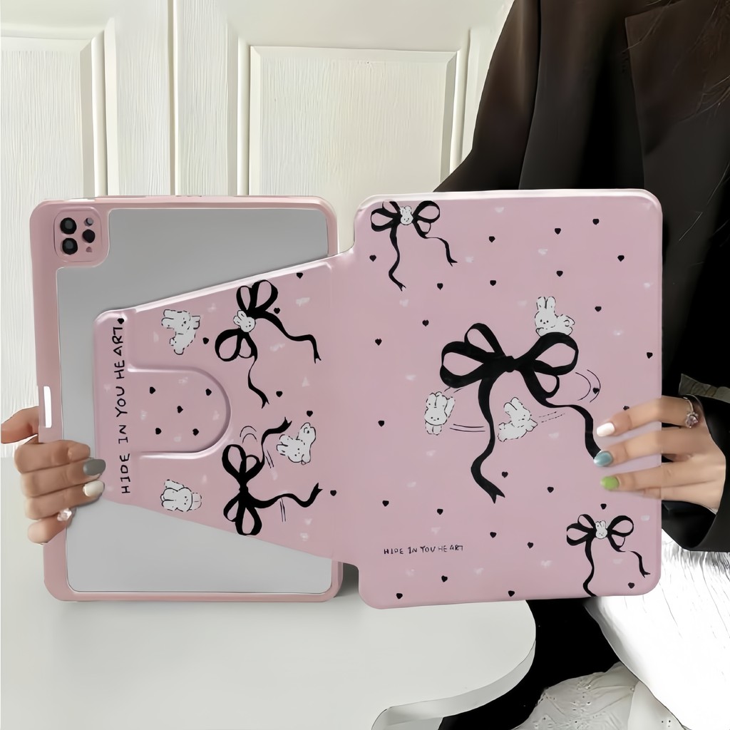 SAMSUNG 360° หมุนการ์ตูนอะคริลิสีชมพูโบว์สําหรับSamsung Galaxy Tab S7 S8 S9 FE S10 FE 11.010.9SM-X52