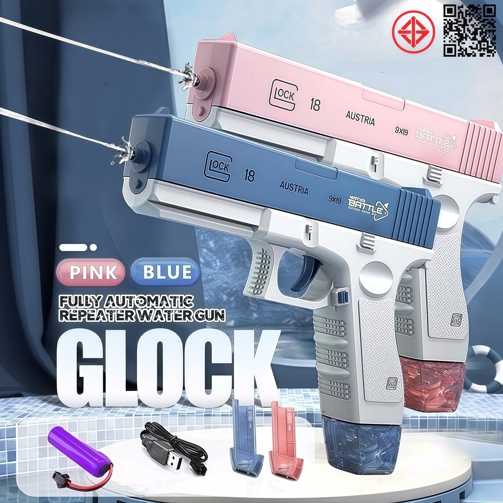 CODส่งจากกรุงเทพฯ🔥GLOCK ปืนฉีดน้ำ ปืนฉีดน้ําไฟฟ้า จุเยอะ พร้อมคลิปกระสุน 2 คลิปปืนฉีดน้ำไฟฟ้าของเล่นสำหรับเทศกาลสงกรานต์