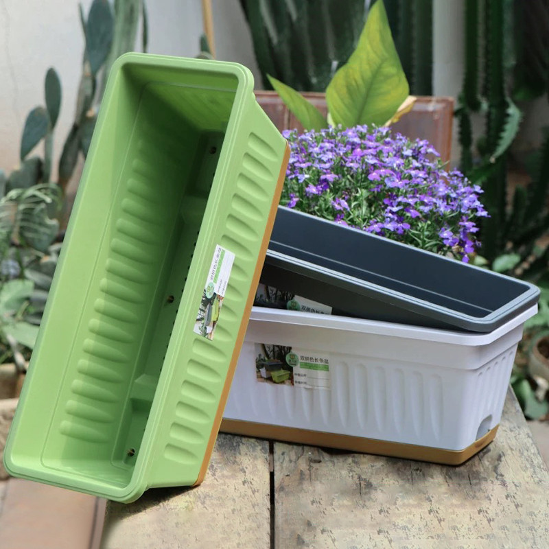 กระถางปลูกผักทรงยาว กระถางทรงยาวมีถาดรอง ตกแต่งระเบียง ระบบรดน้ำอัตโนมัติ กระถางทรงสี่เหลี่ยม ปลูกกระบองเพชร รุ่นขายดี