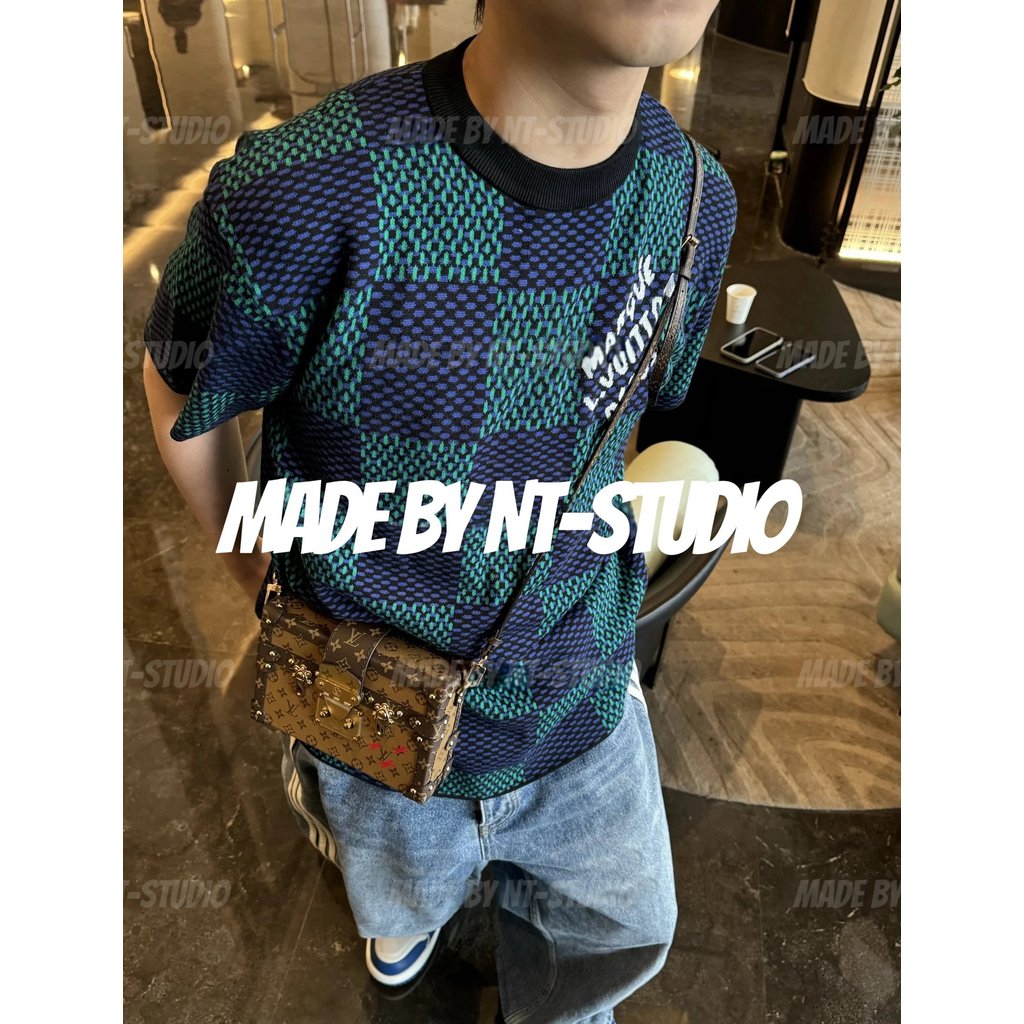 FW25 ฤดูใบไม้ผลิใหม่สไตล์ V Pharrell Fei Dong Designers First Show สีเขียว Checkerboard AMIER ถักแขน