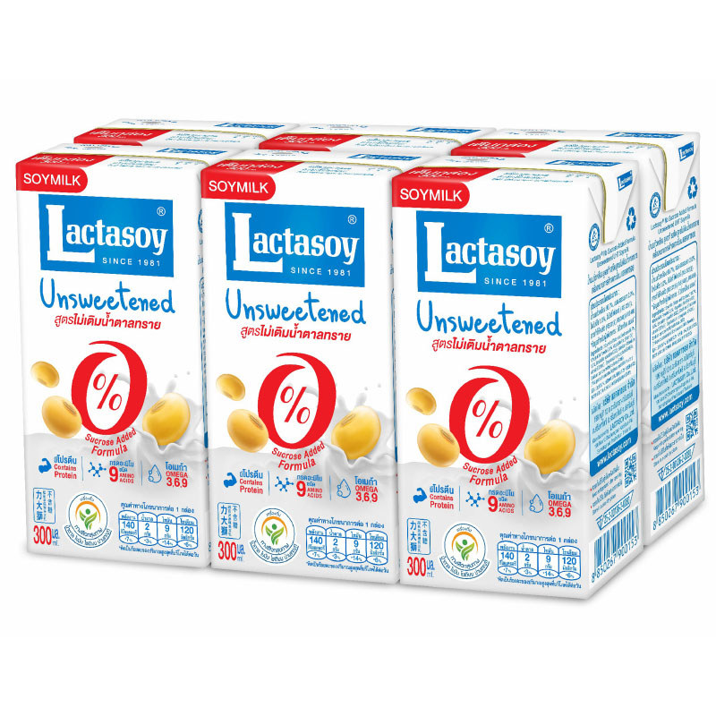 แลคตาซอยนมถั่วเหลืองยูเอชทีรสจืด 300มลแพค 6 Lactasoy Soy Milk UHT Unsweetened 300ml Pack 6 [88502678