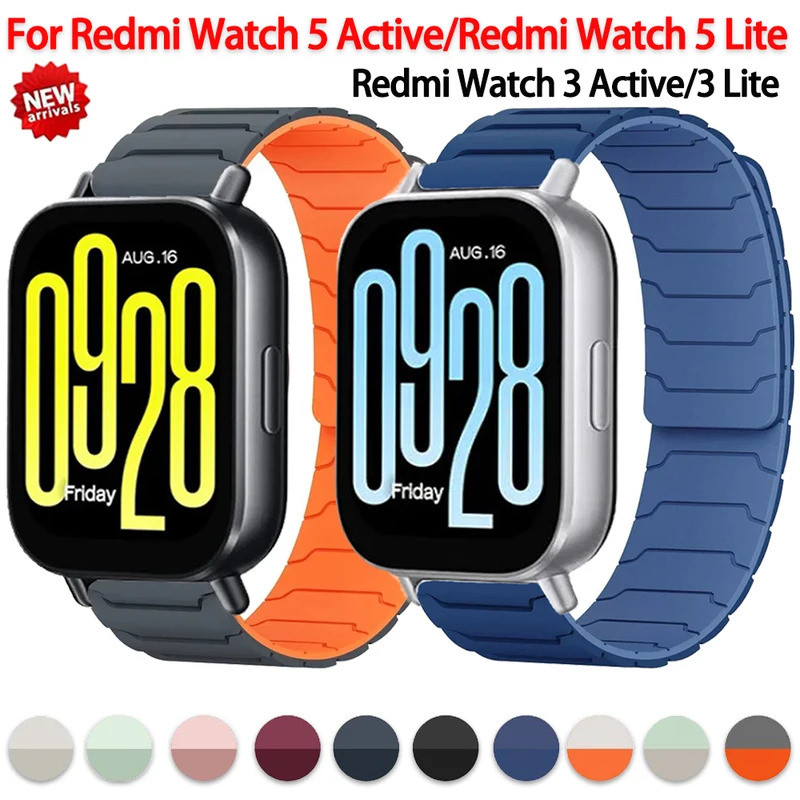 22mm 20mm สายแม่เหล็กสําหรับ Redmi Watch 5 Active/Redmi Watch 5 Lite กีฬาสร้อยข้อมือซิลิโคนสําหรับ Redmi Watch 3 Active/Lite Band