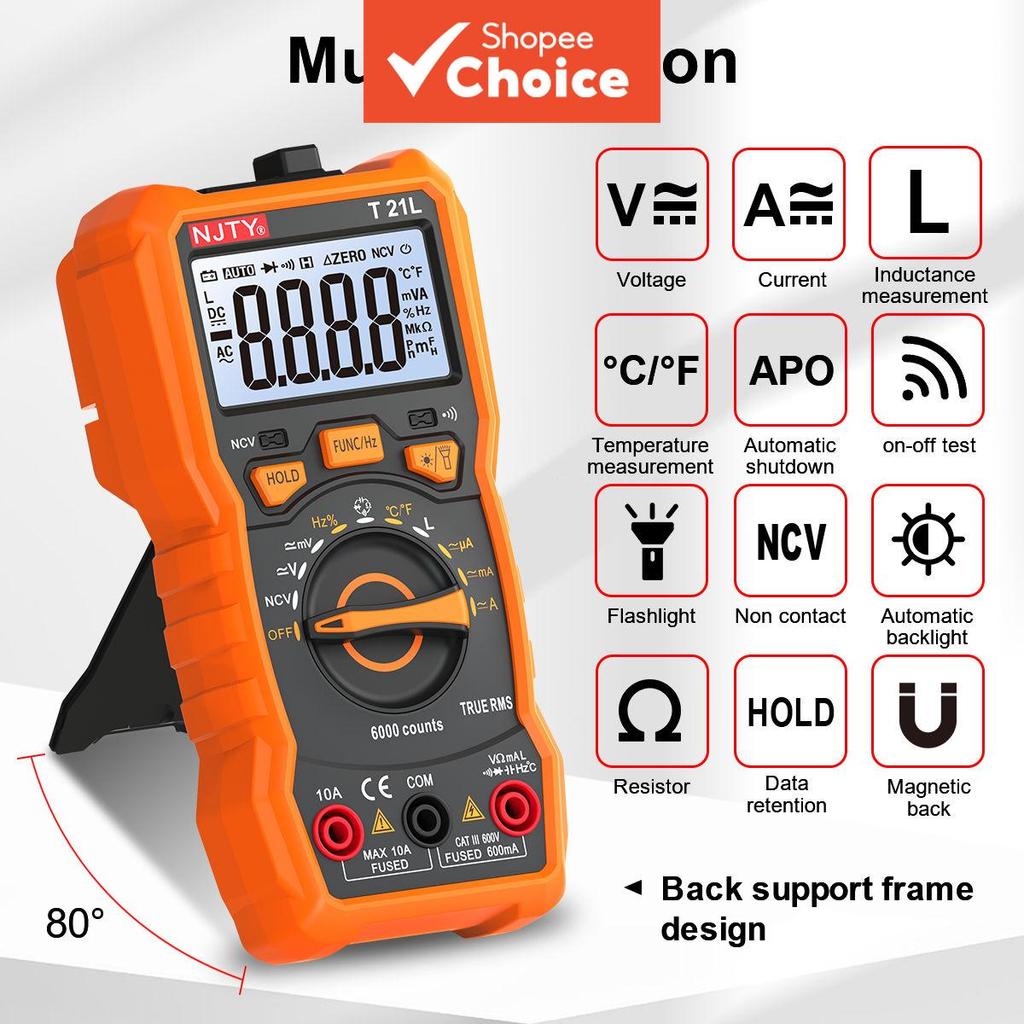 T21L T21D ดิจิตอล Auto-Range มัลติมิเตอร์ Anti-Drop Tester NCV สําหรับแรงดันไฟฟ้าความต้านทานการต่อเนื่องการตรวจจับ 1 PC