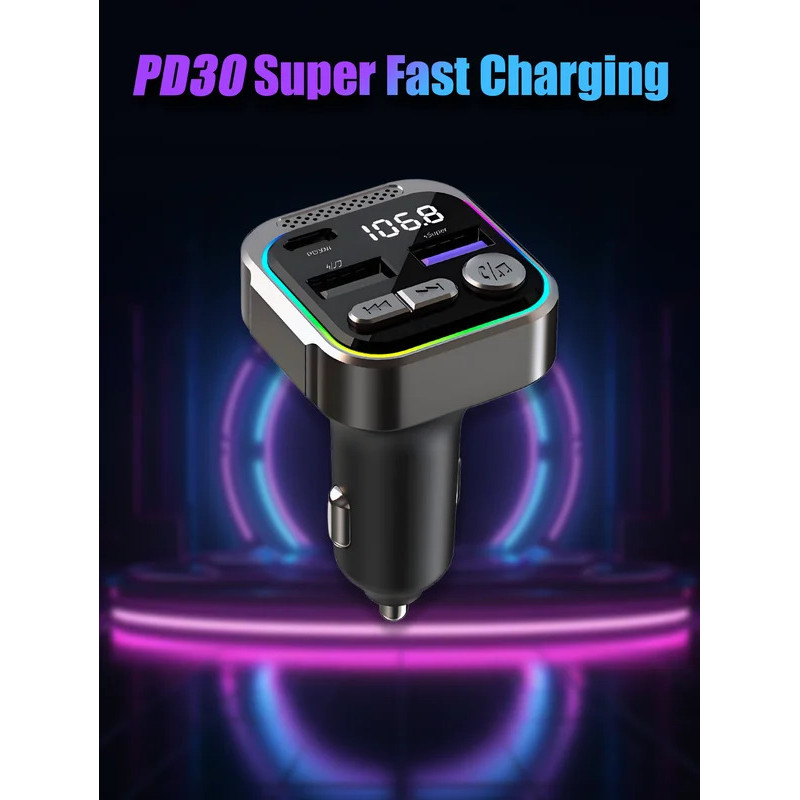 30W Bluetooth Car Charger USB Type-C PD สายชาร์จเร็วสําหรับ iPhone, Samsung, Huawei, Xiaomi Adapter