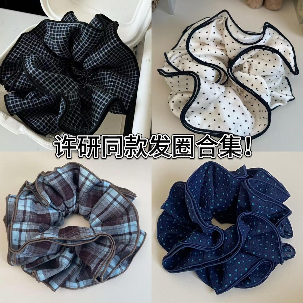 Good Things กิ๊บติดผม Make Me Dazzling~Zhao Lusi สไตล์เกาหลี Navy Blue ลายสก๊อต Four-Layer Scrunchy 
