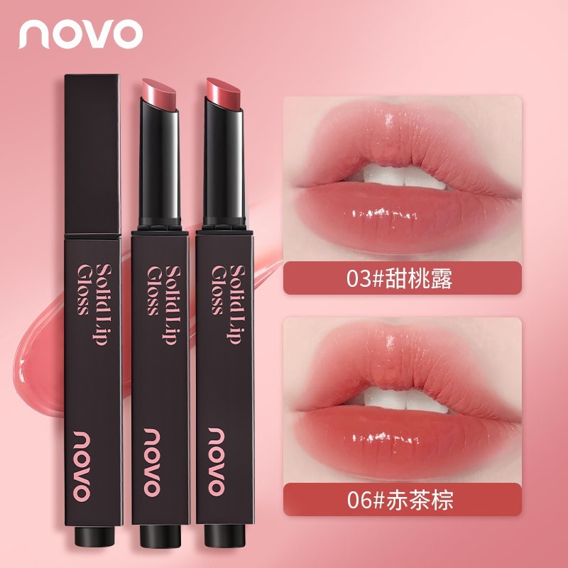 NOVO Lip Gloss Mirror Water Gloss Non-Fade Non-Stick Cup ลิปสติก Moisturizing No-Face Lip Gloss นักเ