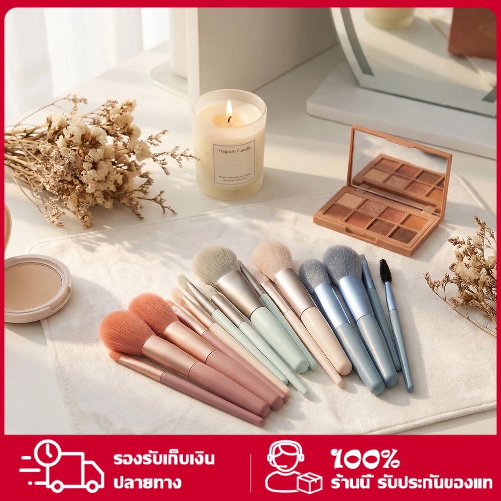 พร้อมส่ง แปรงแต่งหน้า แท้ 8 ชิ้นถุงผ้า ครบชุด
