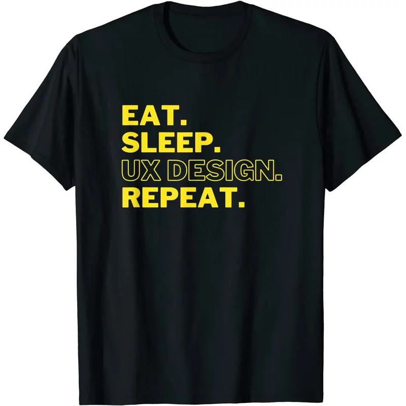 เสื้อยืดลายกราฟิกดีไซเนอร์ UX UI Eat Sleep Ux Design Repeat สไตล์ฮาราจูกุ แคชชวล พังค์ เท่ห์ สตรีทแว